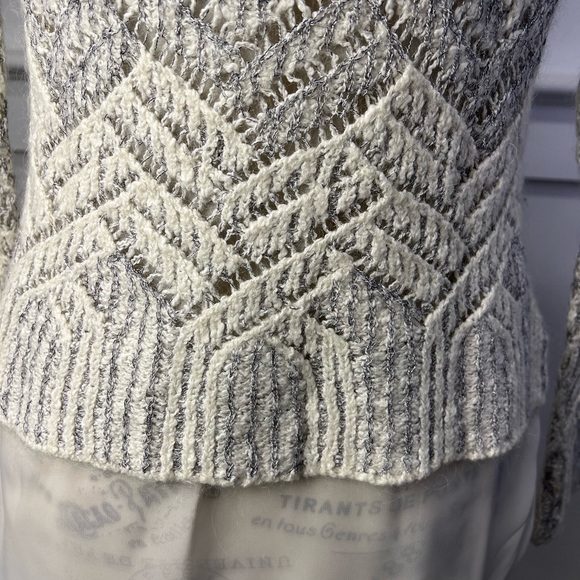 Lucky Brand- white and silver long sleeve sweater with built in sheer shirt - Picture 7 of 10